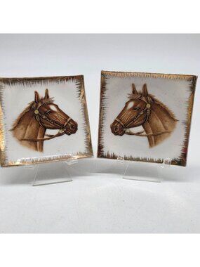 Vintage Horse Head Porcelain Square Plates California Creations Bradley Japan 3.